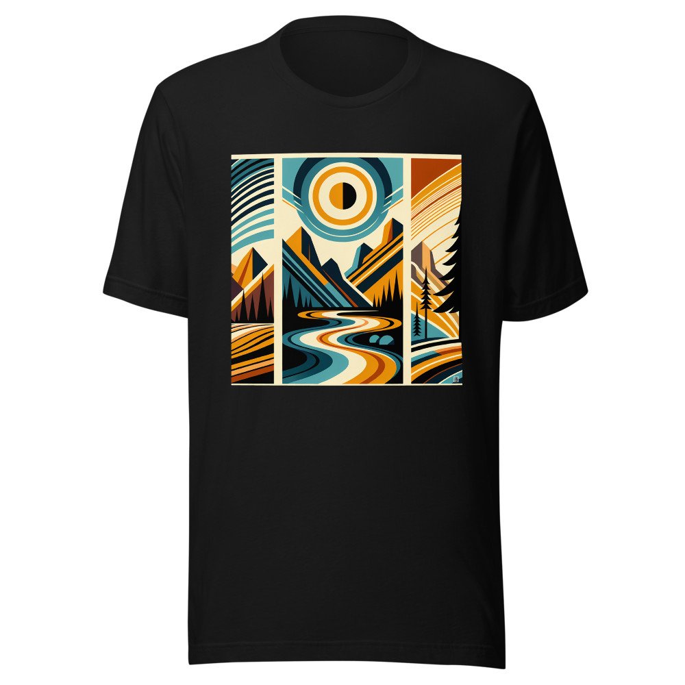 Geometric Mountain River Under Sun