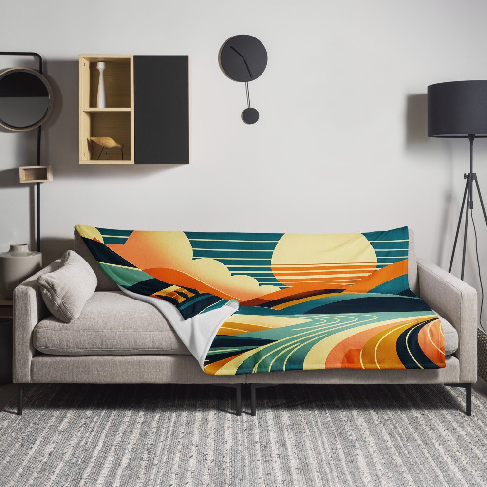 Geometric Sun Over Layered Mountains