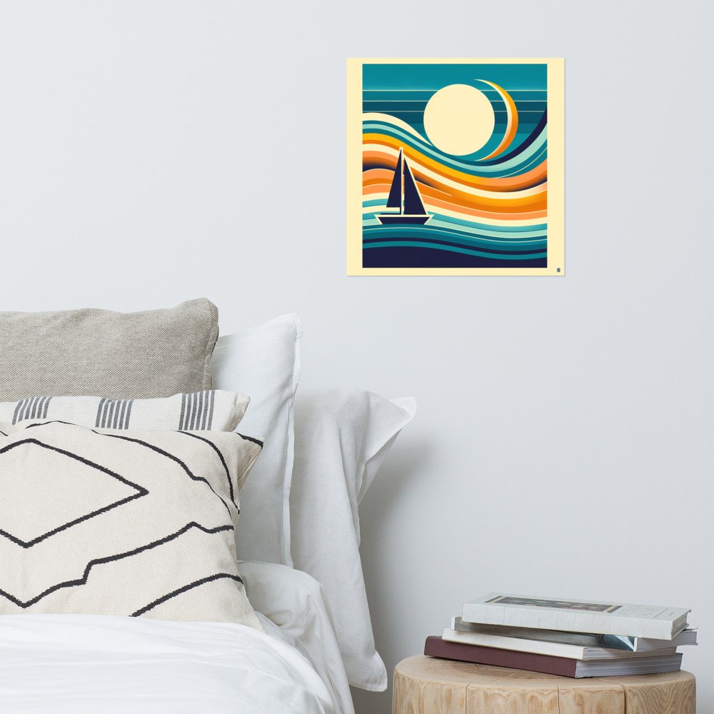 Geometric Sailboat in Gradient Sunset Waves