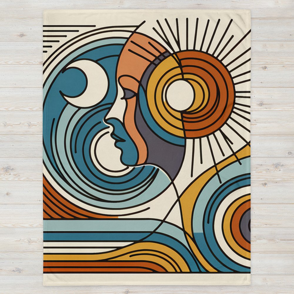 Abstract Line Face with Sun and Moon Waves