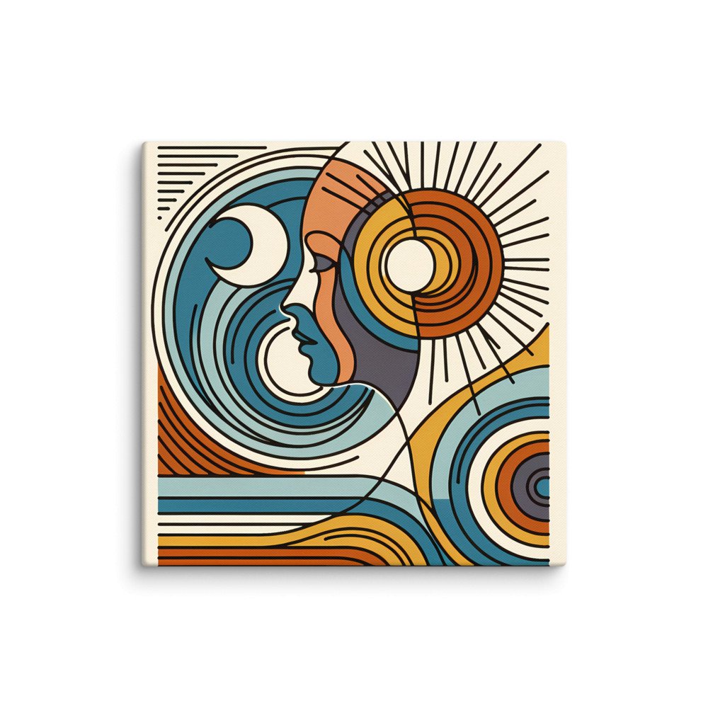 Abstract Line Face with Sun and Moon Waves