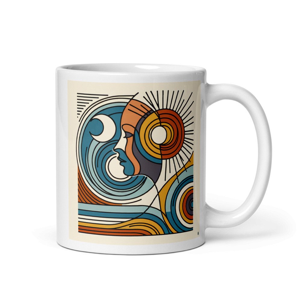 Abstract Line Face with Sun and Moon Waves