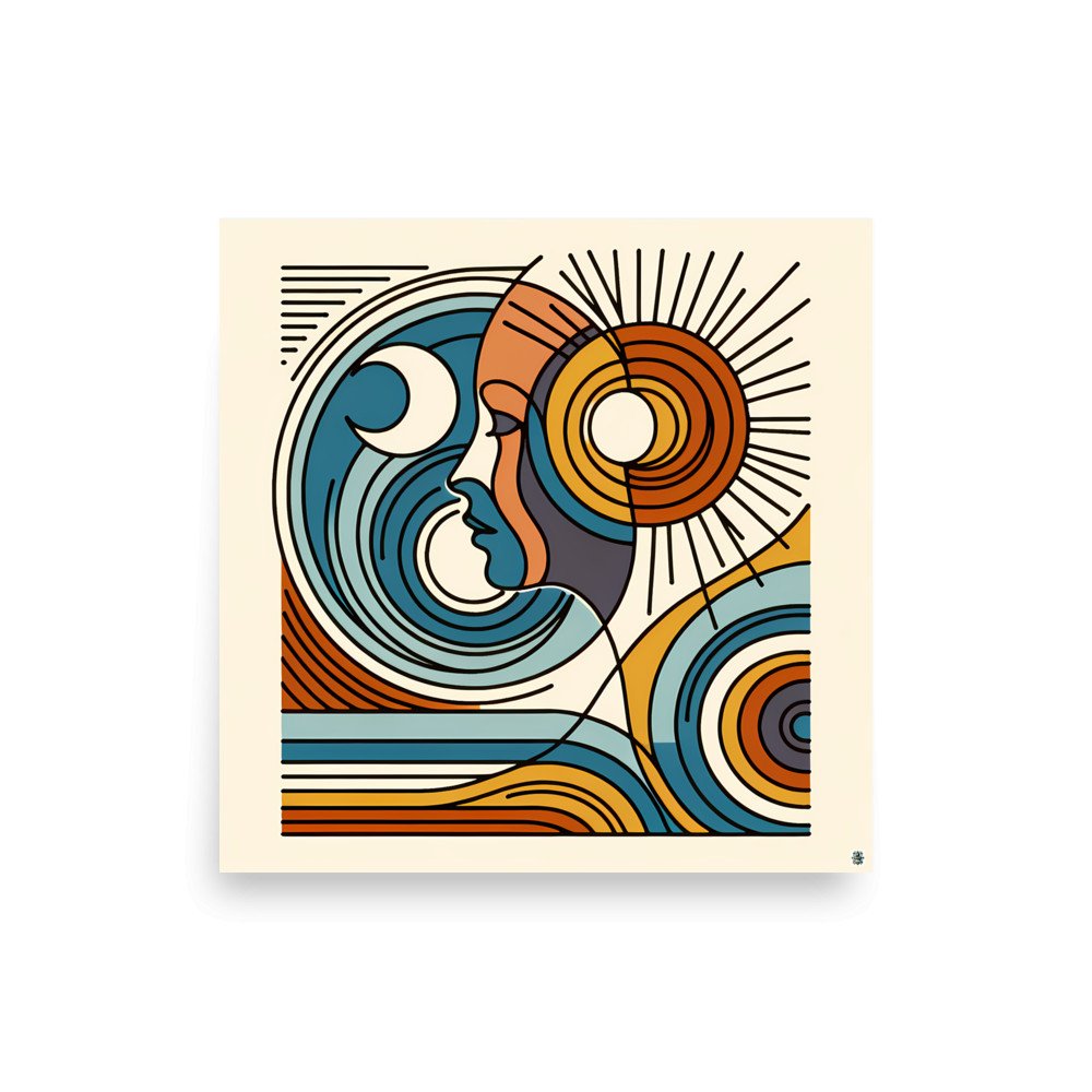 Abstract Line Face with Sun and Moon Waves