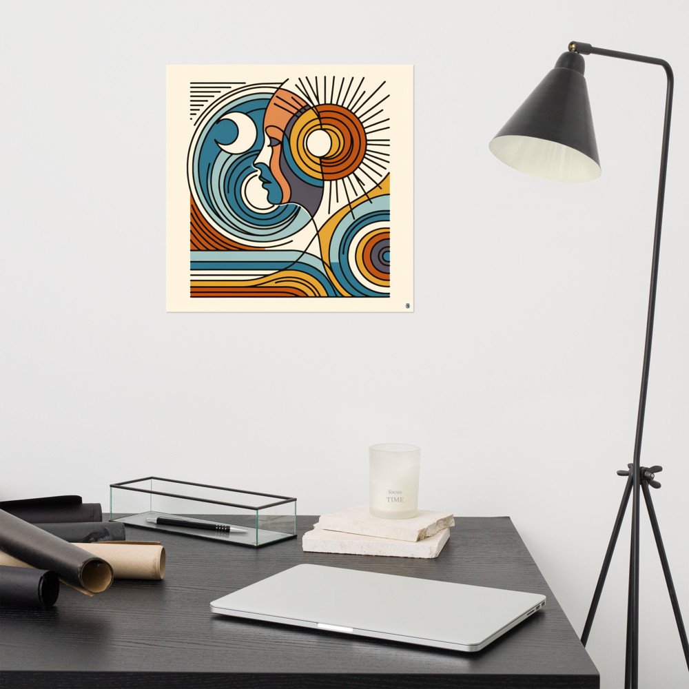 Abstract Line Face with Sun and Moon Waves