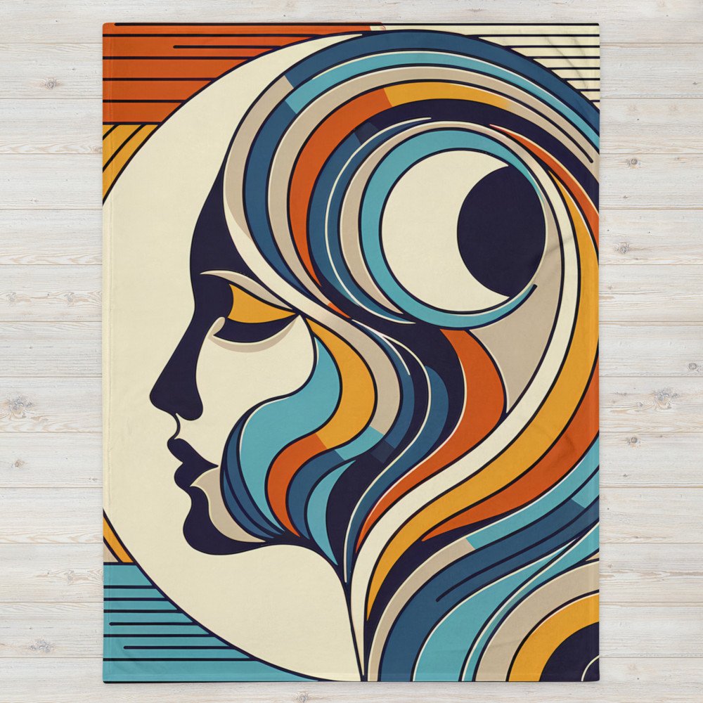Abstract Woman Profile with Flowing Retro Waves
