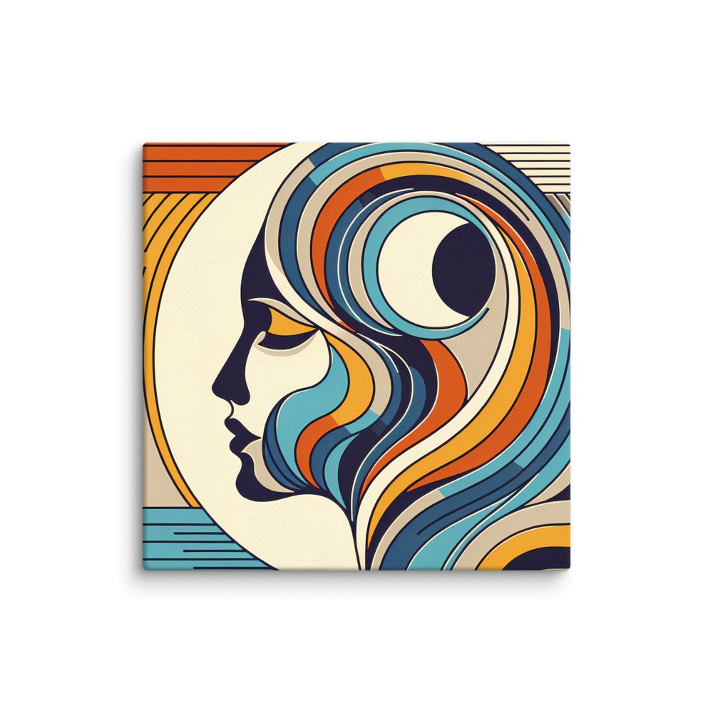 Abstract Woman Profile with Flowing Retro Waves
