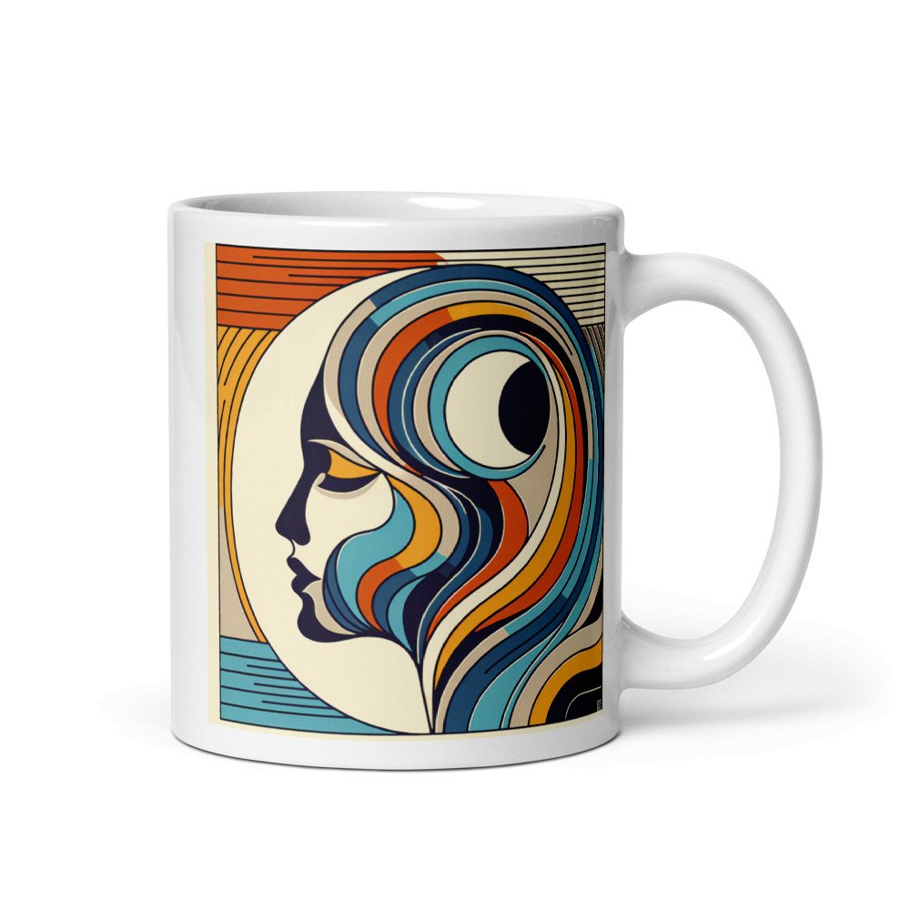 Abstract Woman Profile with Flowing Retro Waves