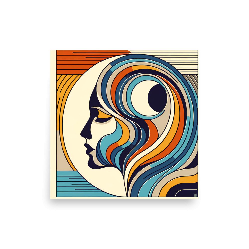 Abstract Woman Profile with Flowing Retro Waves
