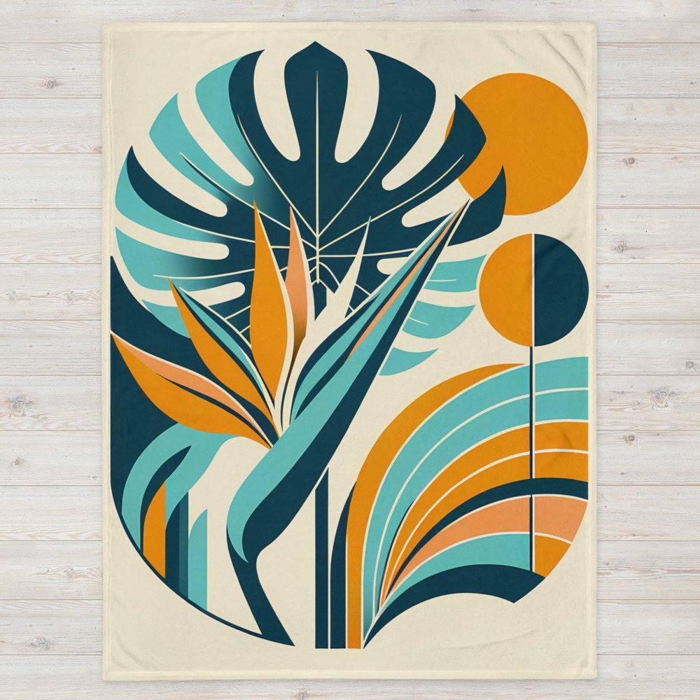 Abstract Tropical Leaves in Teal and Orange