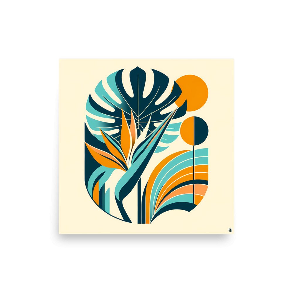 Abstract Tropical Leaves in Teal and Orange