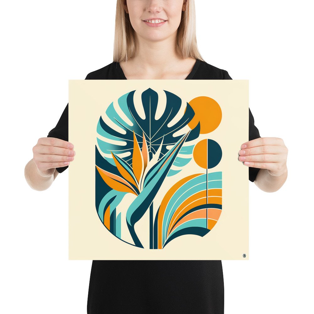 Abstract Tropical Leaves in Teal and Orange — Poster