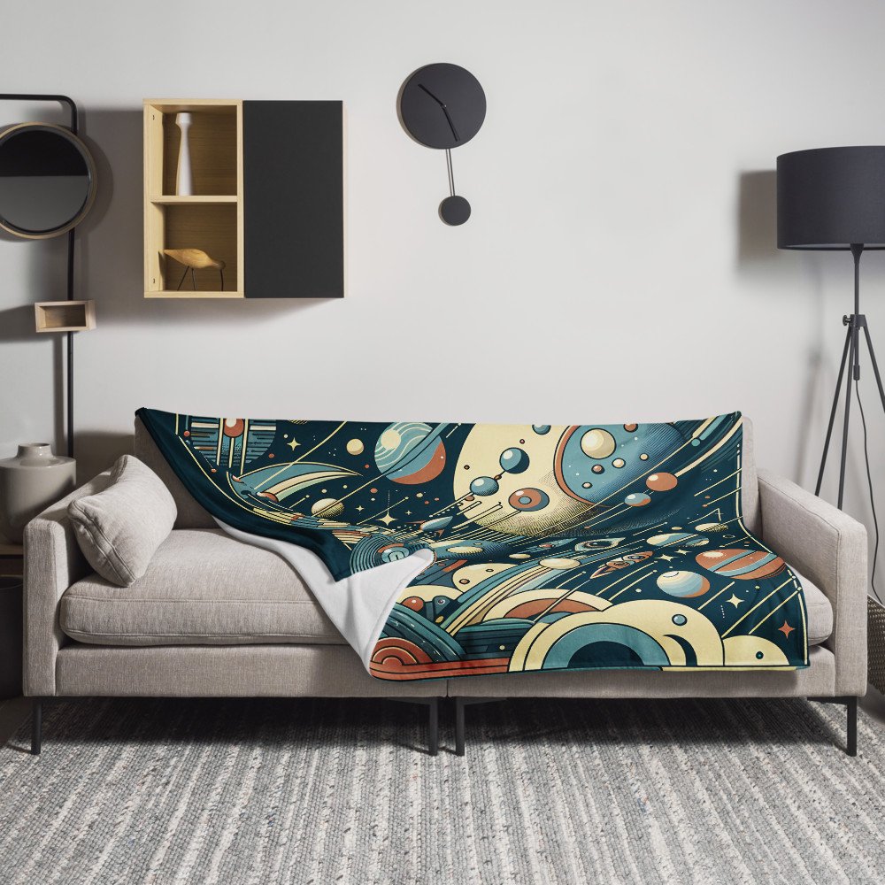 Retro Geometric Space Planets in Teal and Orange