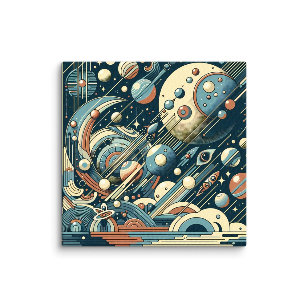 Retro Geometric Space Planets in Teal and Orange
