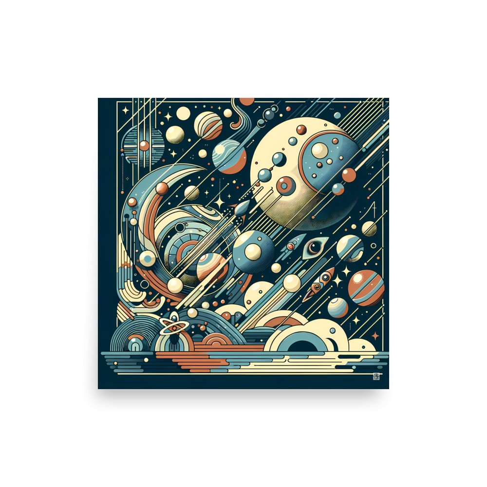 Retro Geometric Space Planets in Teal and Orange