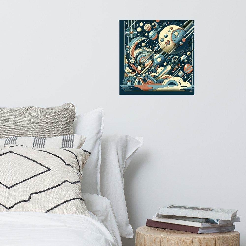 Retro Geometric Space Planets in Teal and Orange