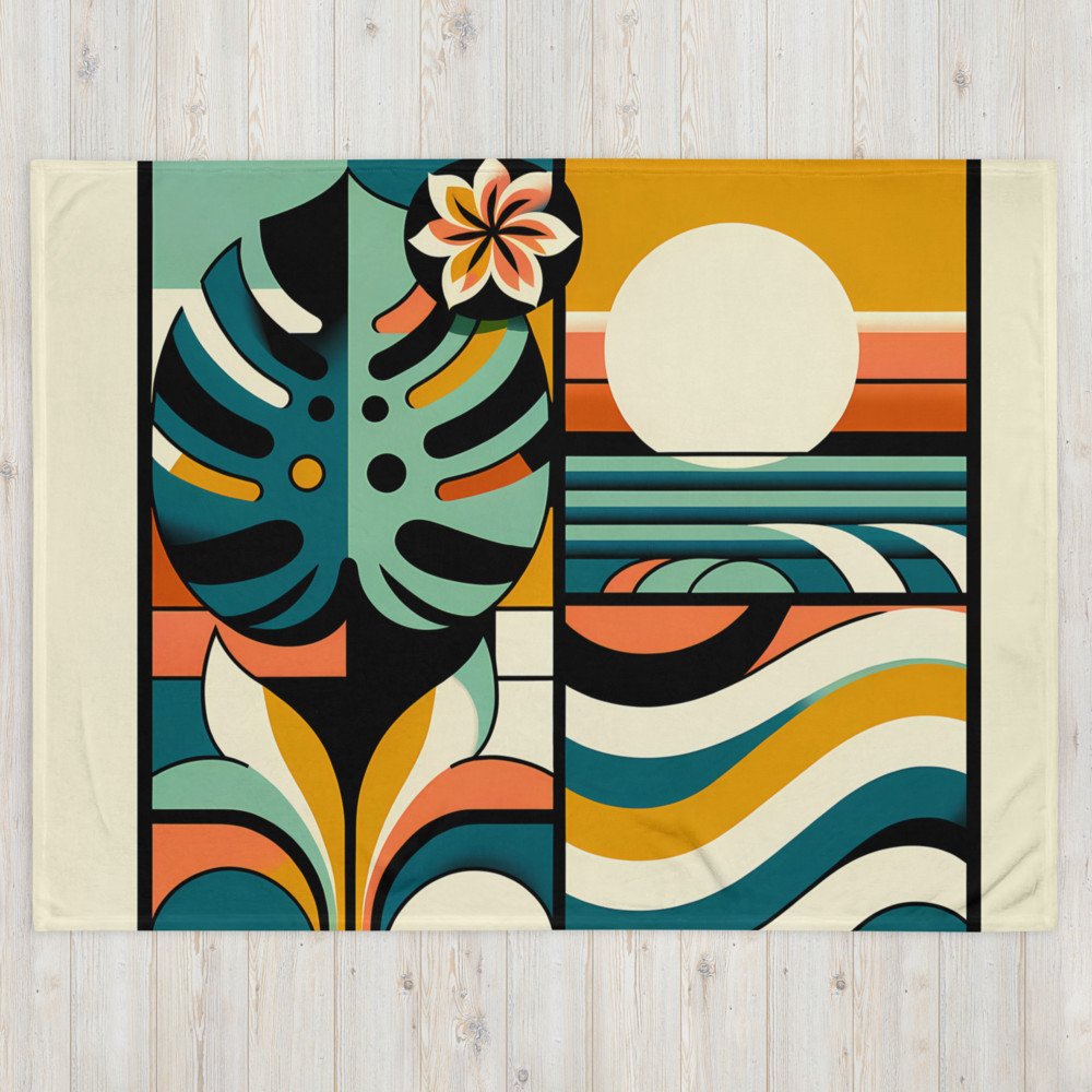 Abstract Monstera Leaf and Sun Geometric Waves