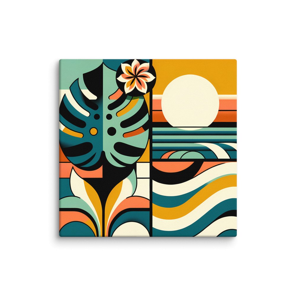 Abstract Monstera Leaf and Sun Geometric Waves