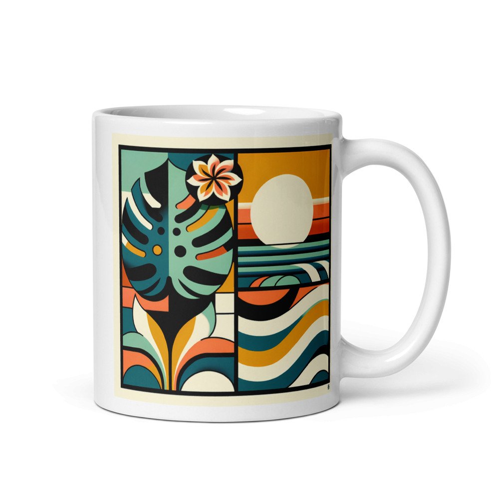 Abstract Monstera Leaf and Sun Geometric Waves