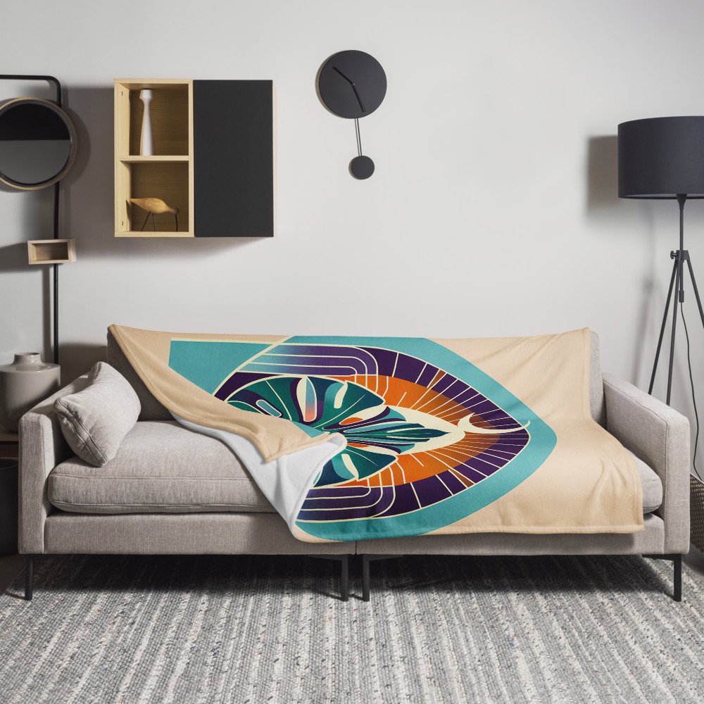 Geometric Monstera Leaf with Crescent Moon