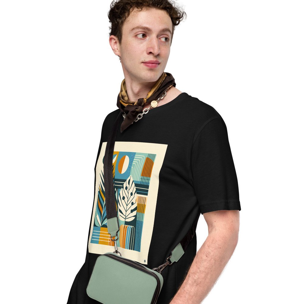 Geometric Botanical Leaves in Teal and Ochre