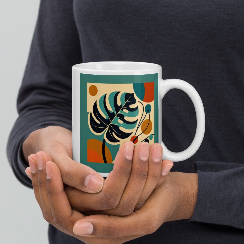 Abstract Monstera Leaf with Geometric Circles