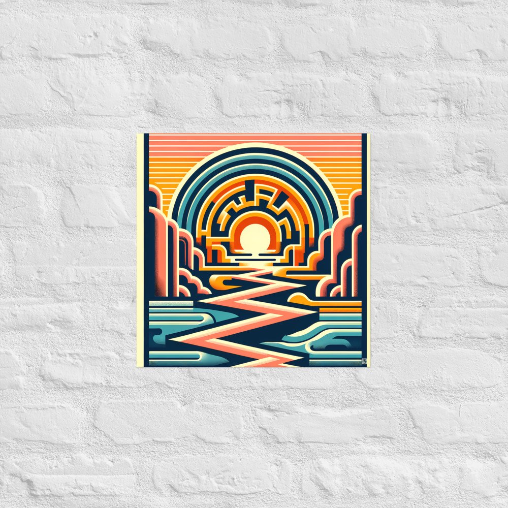 Geometric Sunset Over Zigzag River Canyon