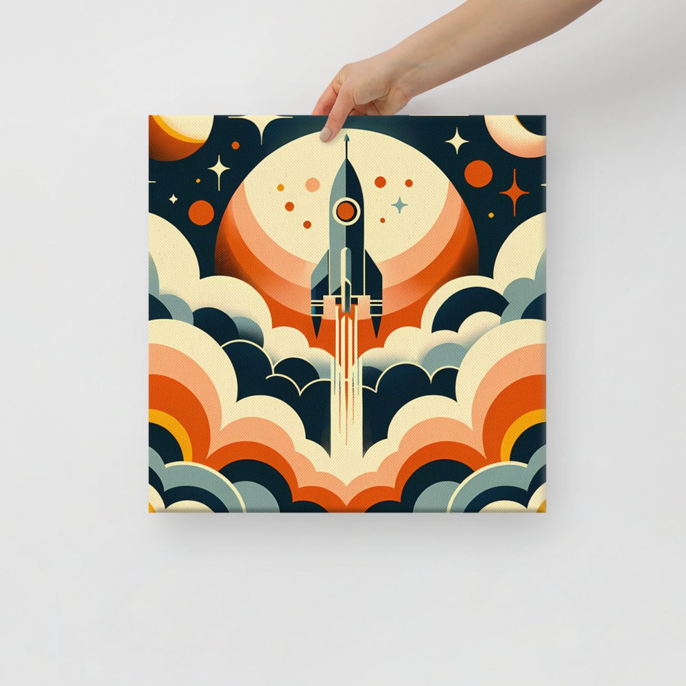 Retro Rocket Launch in Starry Night Sky