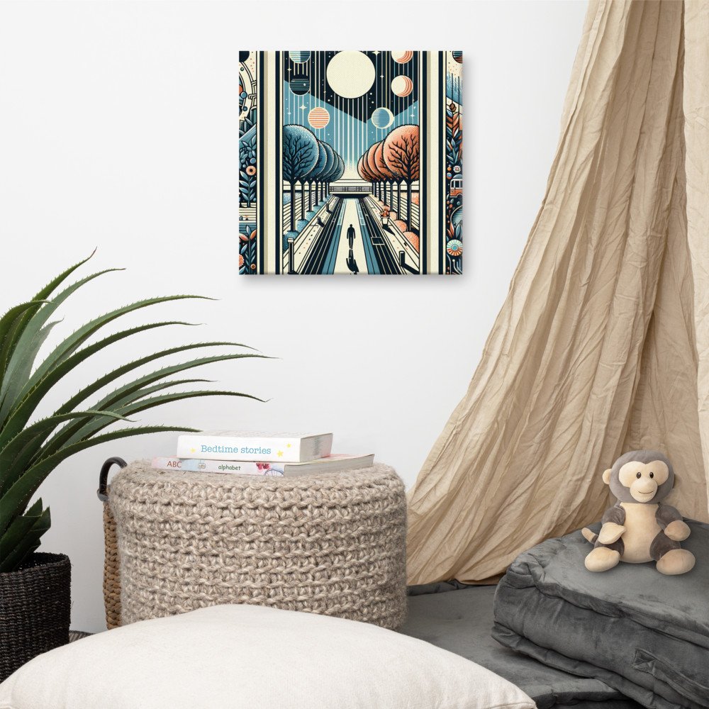 Retro Cosmic Landscape Triptych in Teal and Orange