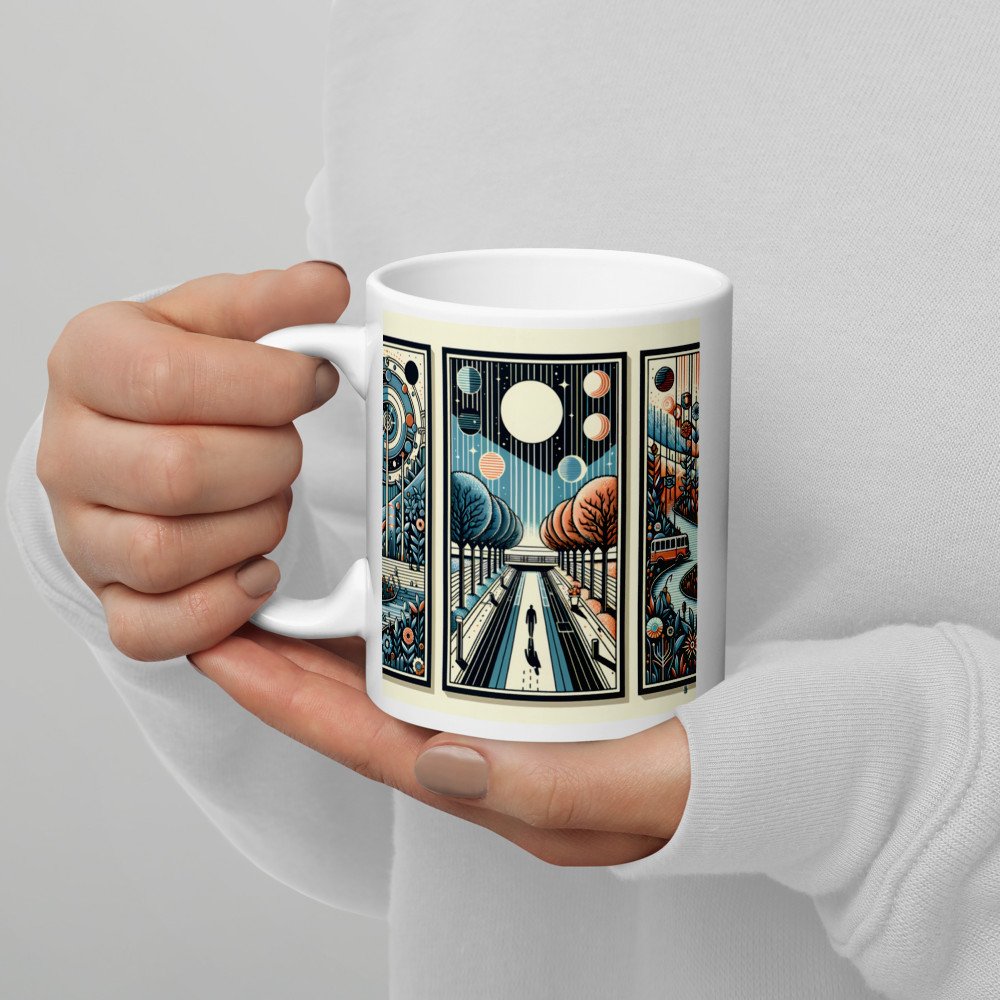 Retro Cosmic Landscape Triptych in Teal and Orange