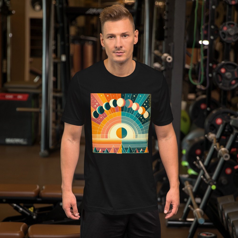 Geometric Moon Phases Over Split Sun and Sky