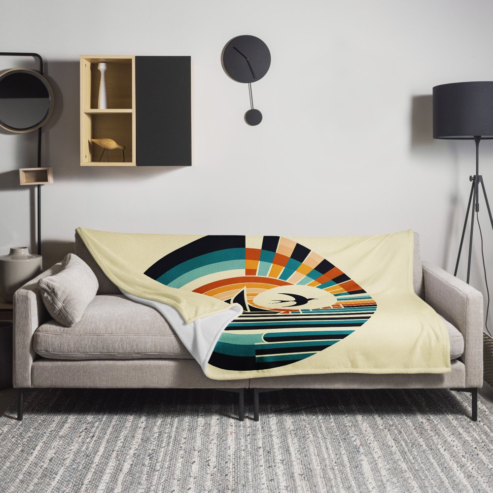 Geometric Sailboat and Swallow Sunset Emblem