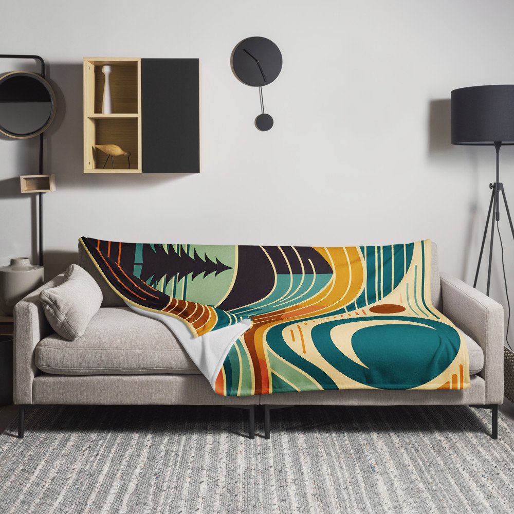 Retro Topographic Landscape with Moon and Pines