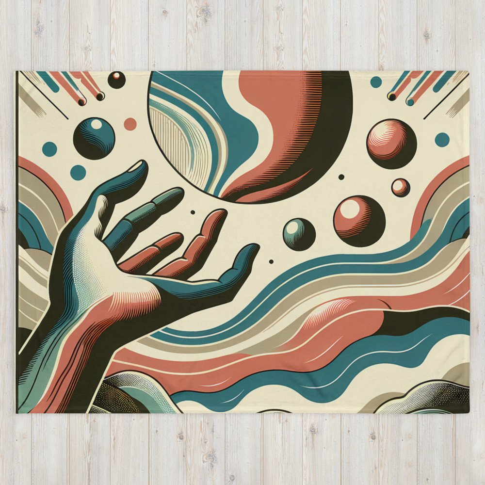 Retro Cosmic Hand and Abstract Planet Waves