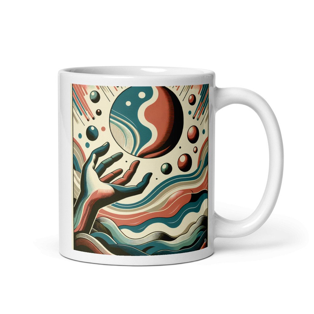 Retro Cosmic Hand and Abstract Planet Waves