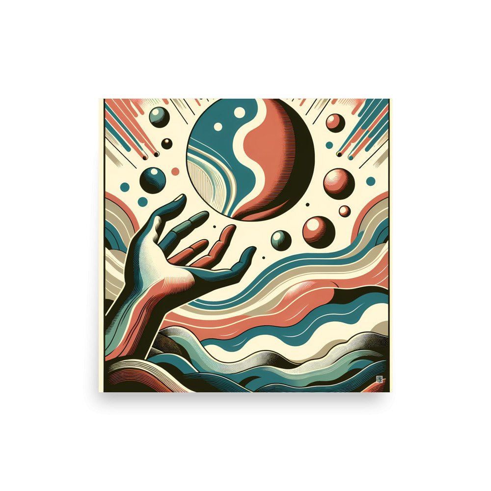 Retro Cosmic Hand and Abstract Planet Waves