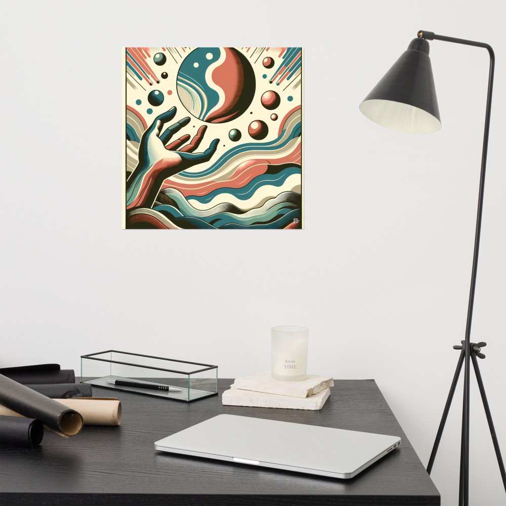 Retro Cosmic Hand and Abstract Planet Waves