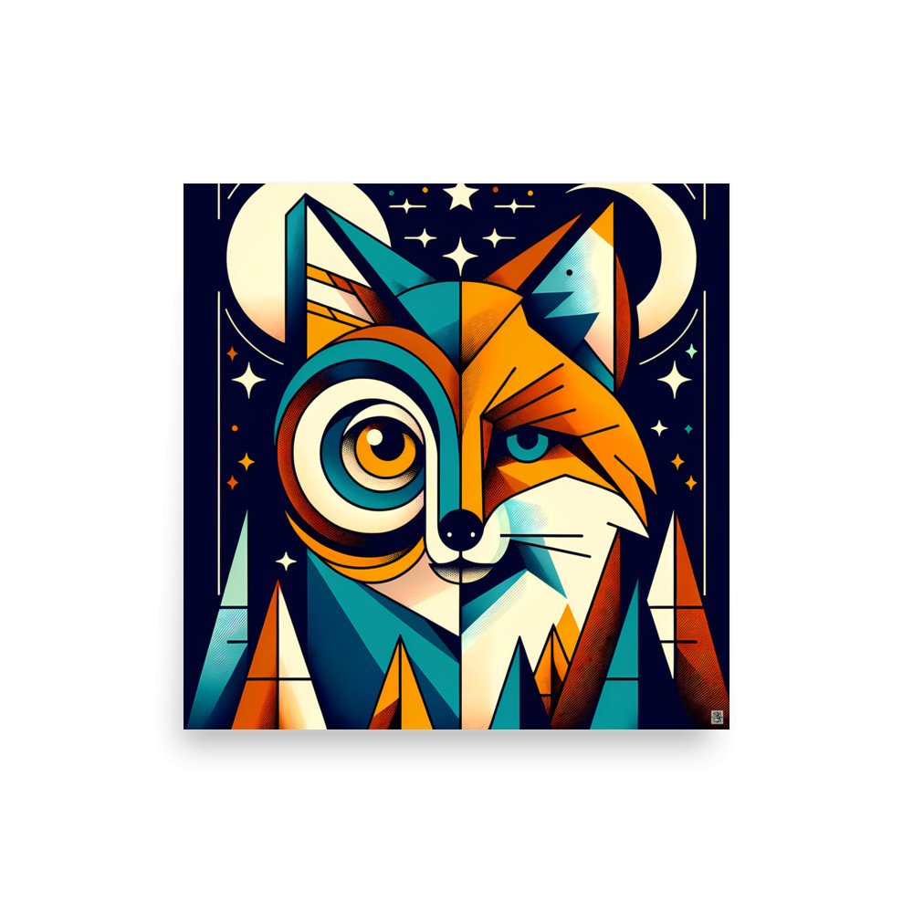 Geometric Fox and Owl Night Portrait
