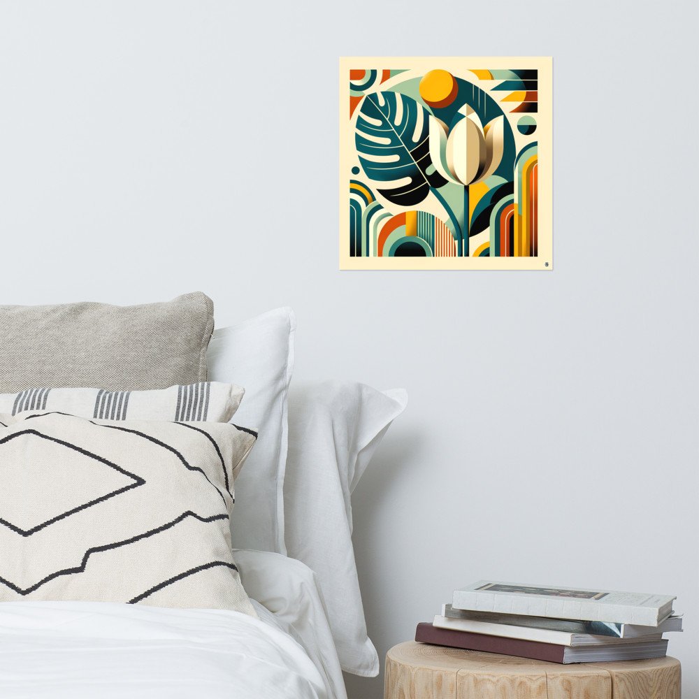 Geometric tulip and monstera leaf abstract