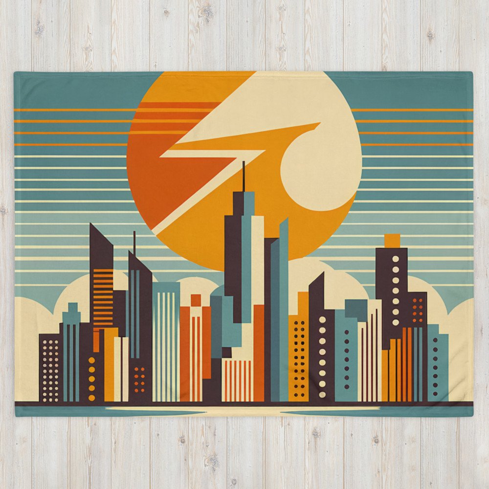 Retro Geometric City Skyline Sunset