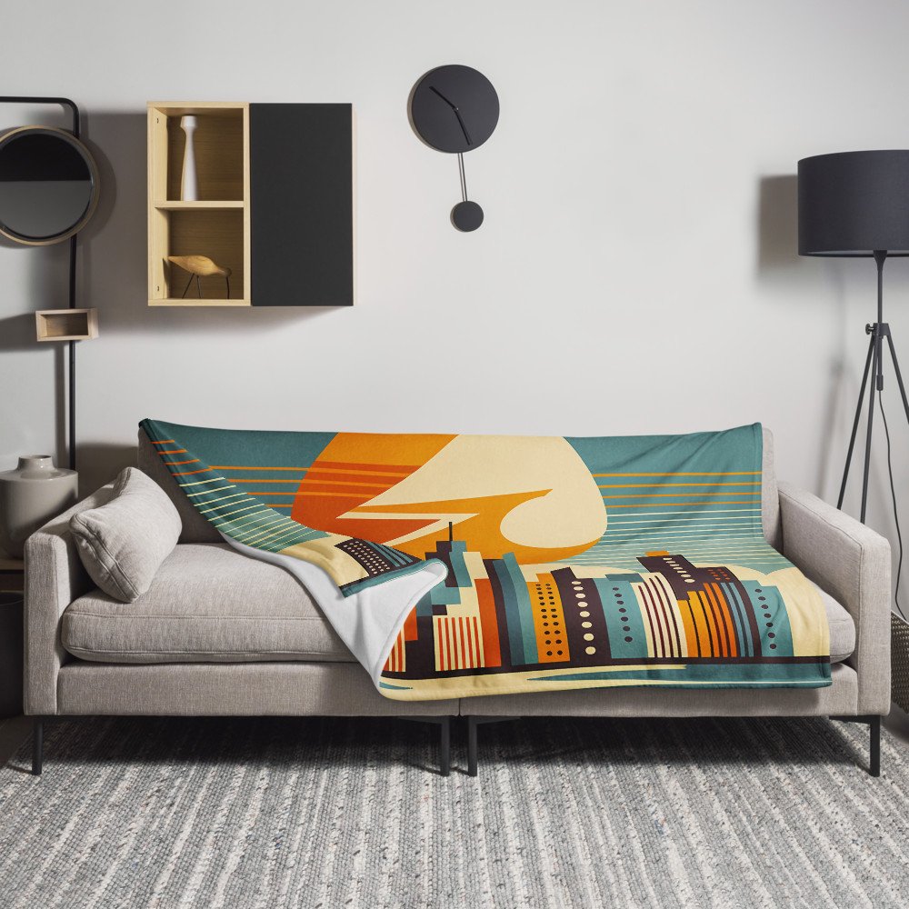 Retro Geometric City Skyline Sunset