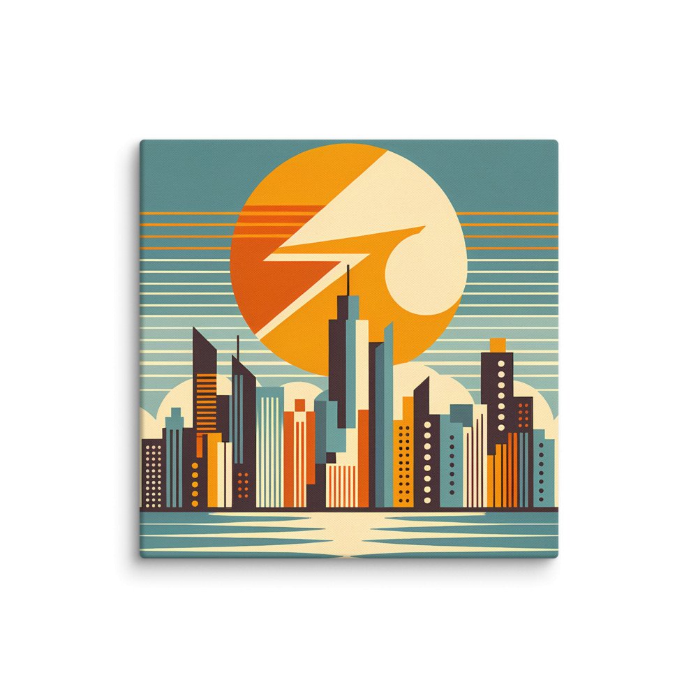 Retro Geometric City Skyline Sunset