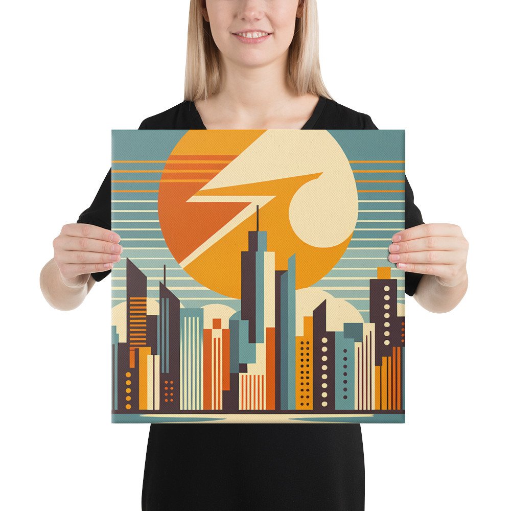 Retro Geometric City Skyline Sunset