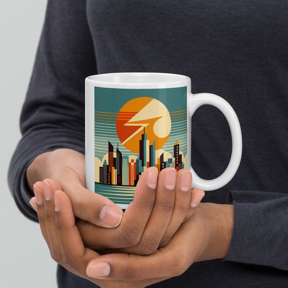 Retro Geometric City Skyline Sunset