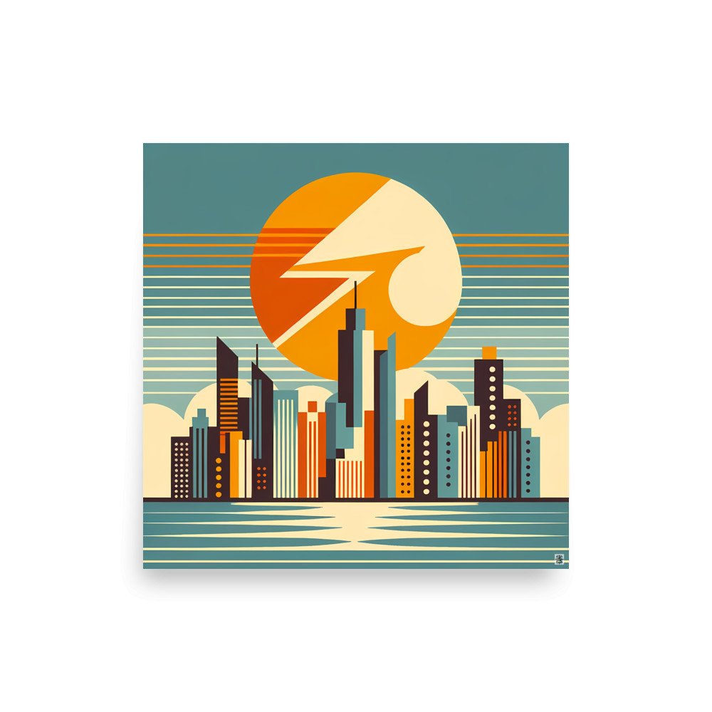 Retro Geometric City Skyline Sunset