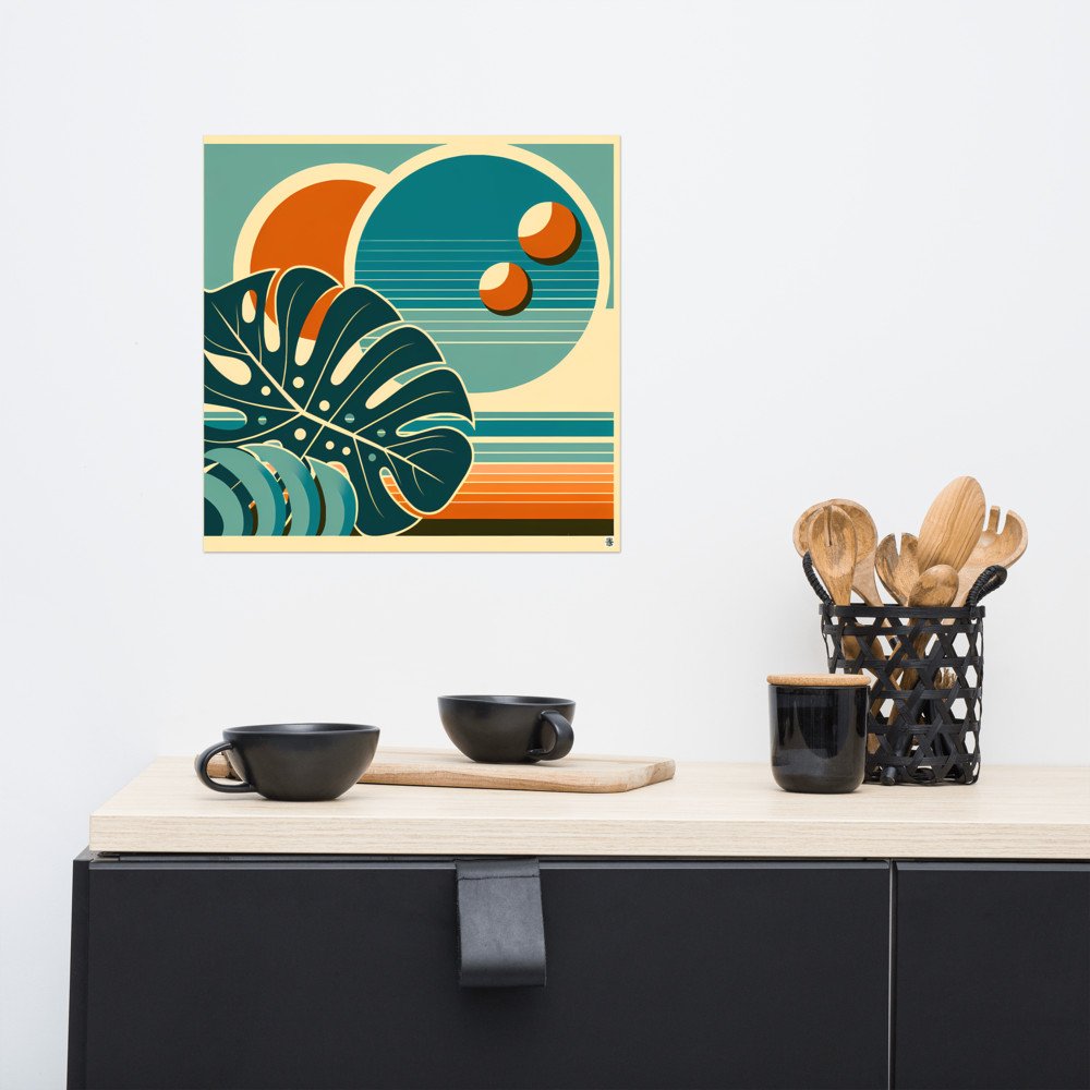 Abstract Monstera Leaf Sunset Geometry