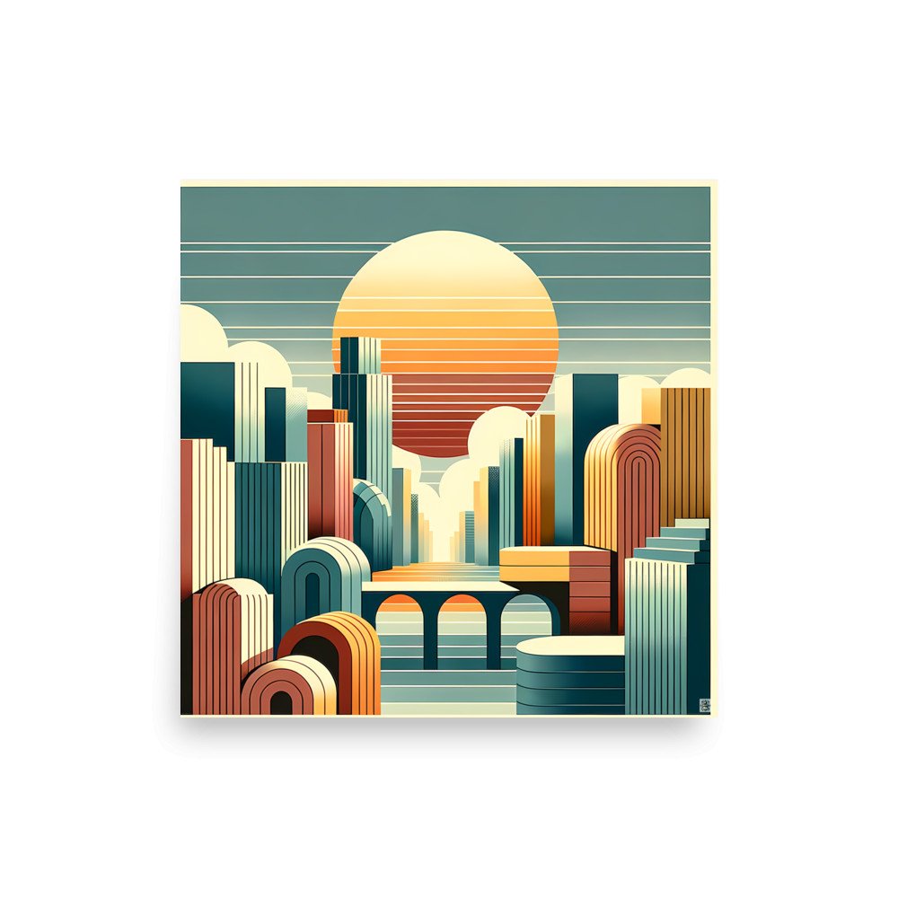 Geometric Sunset Cityscape Illustration