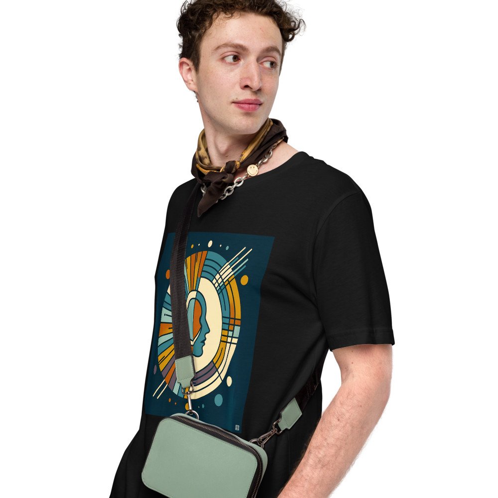 Geometric Moon Face in Retro Space Circles