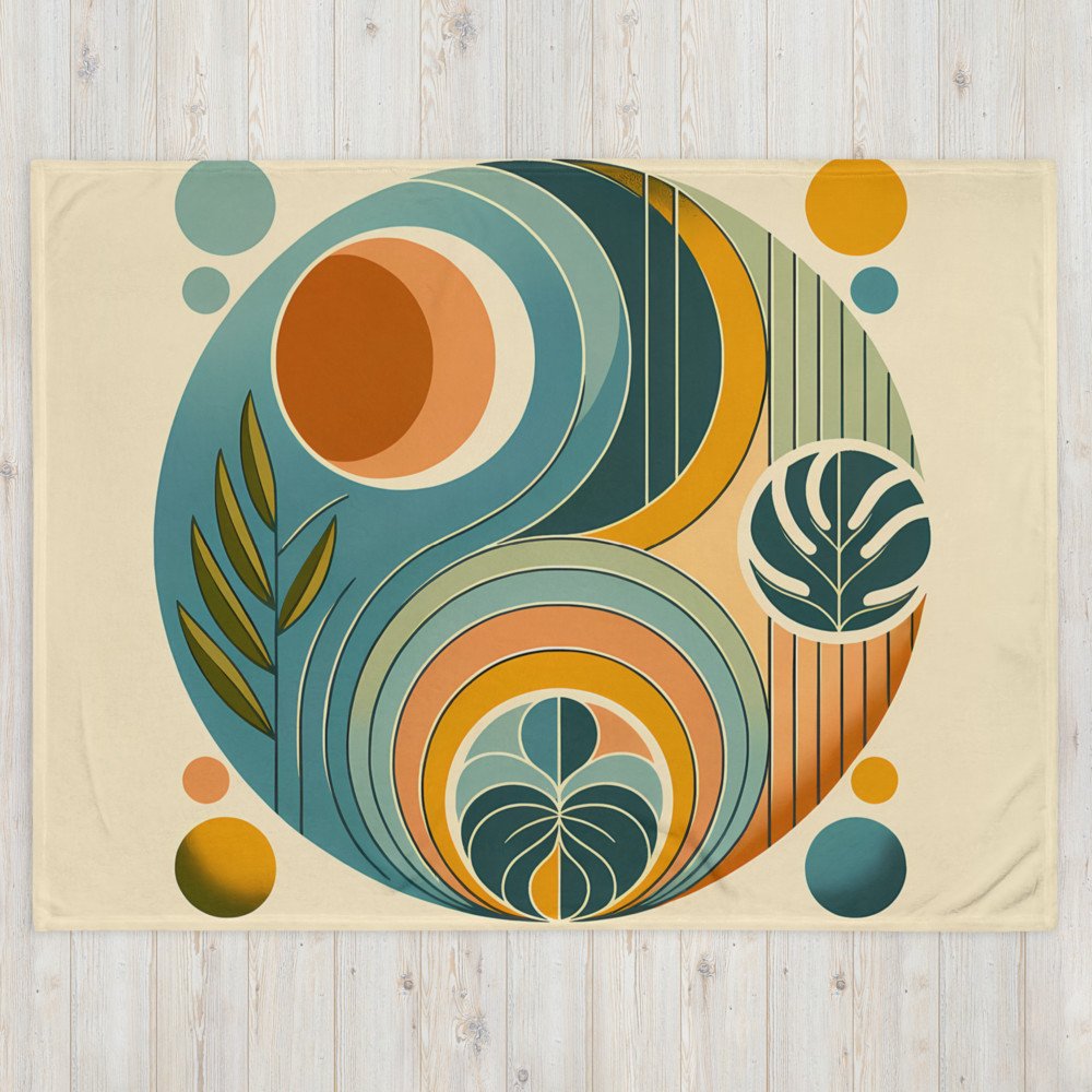 Abstract Botanical Circles in Teal and Ochre