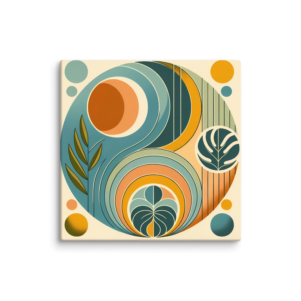 Abstract Botanical Circles in Teal and Ochre