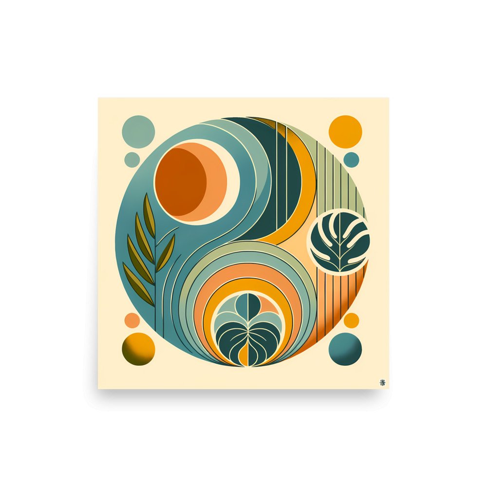 Abstract Botanical Circles in Teal and Ochre